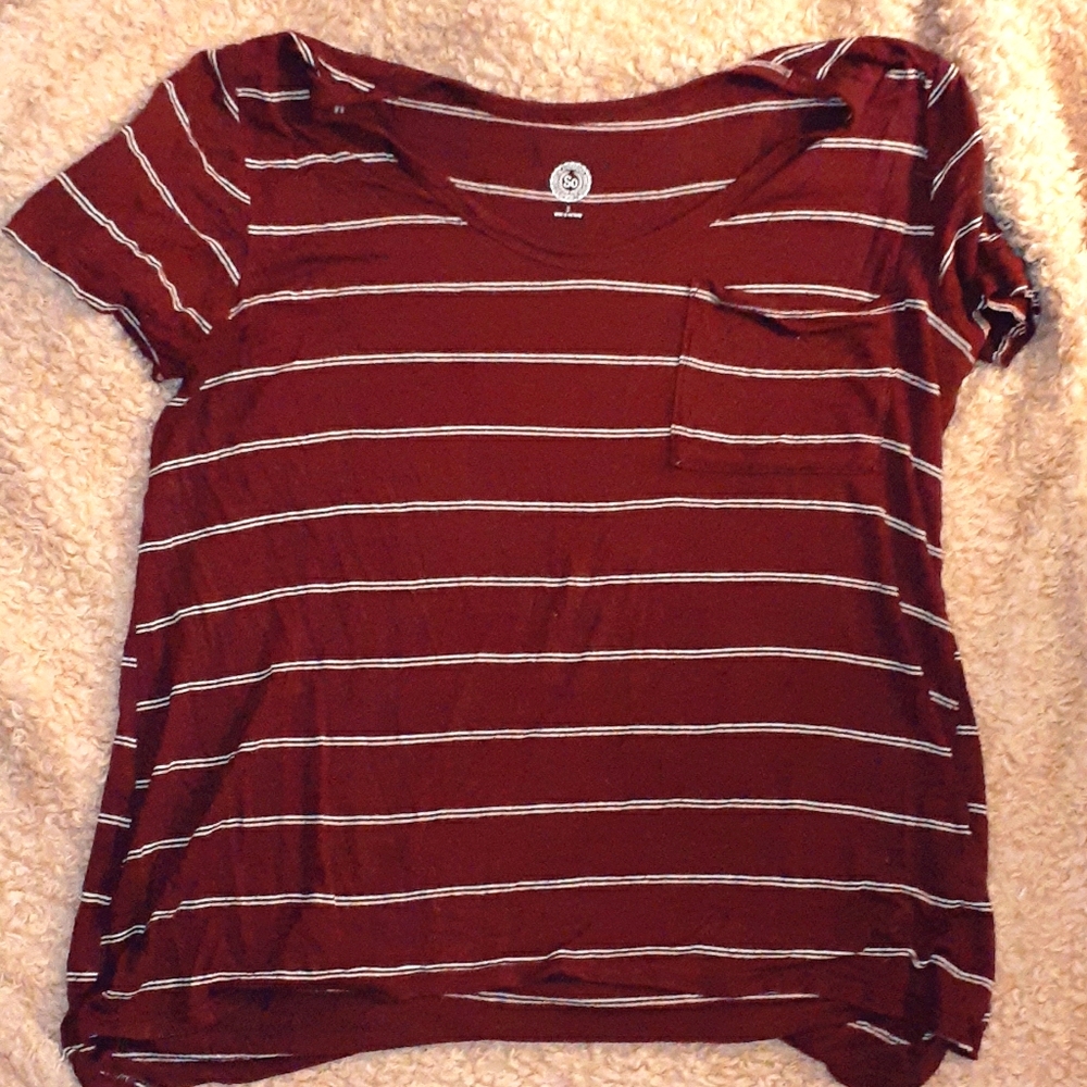 Maroon and White striped shirt